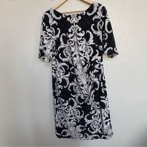 Connected Apparel Black & White‎ Scroll Print Dress Size 14 Sheath